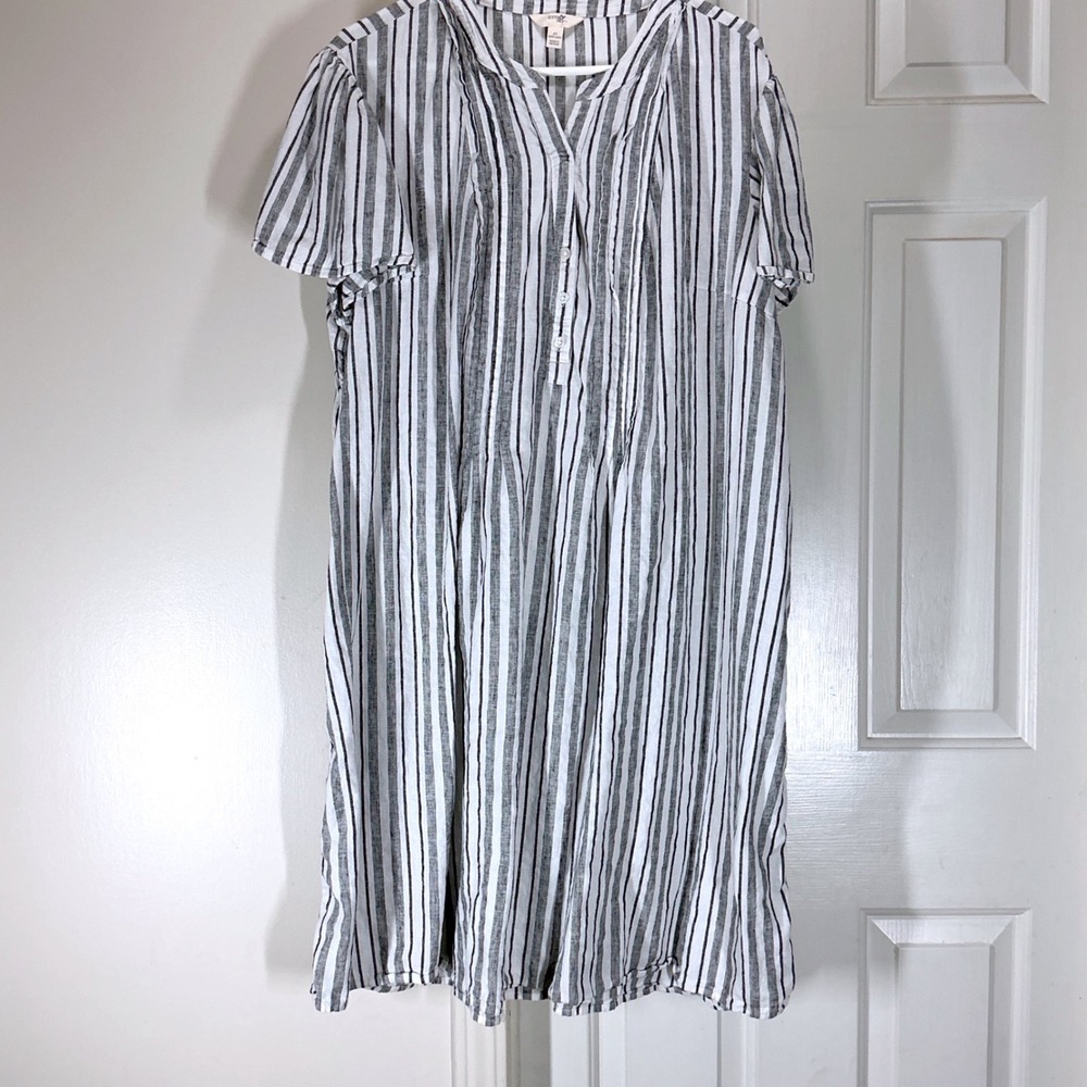 Womens 2X White Black Striped Linen Blend Coastal Tunic Shirt Dress Nautical - Picture 2 of 11